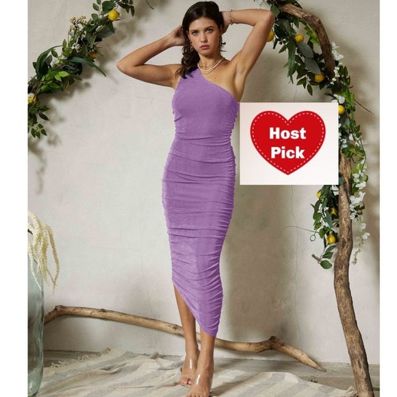 Endless Blu Dresses & Skirts - One Shoulder Ruched Bodycon Dress Sleeveless Formal Evening Dress in Lilac